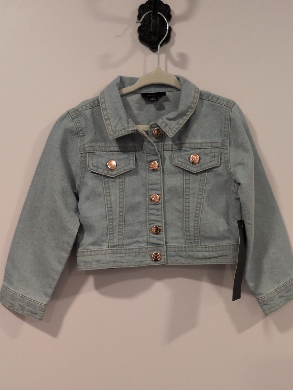 Girls Light Wash Jean Jacket with Gold Buttons - Casual Cropped Denim